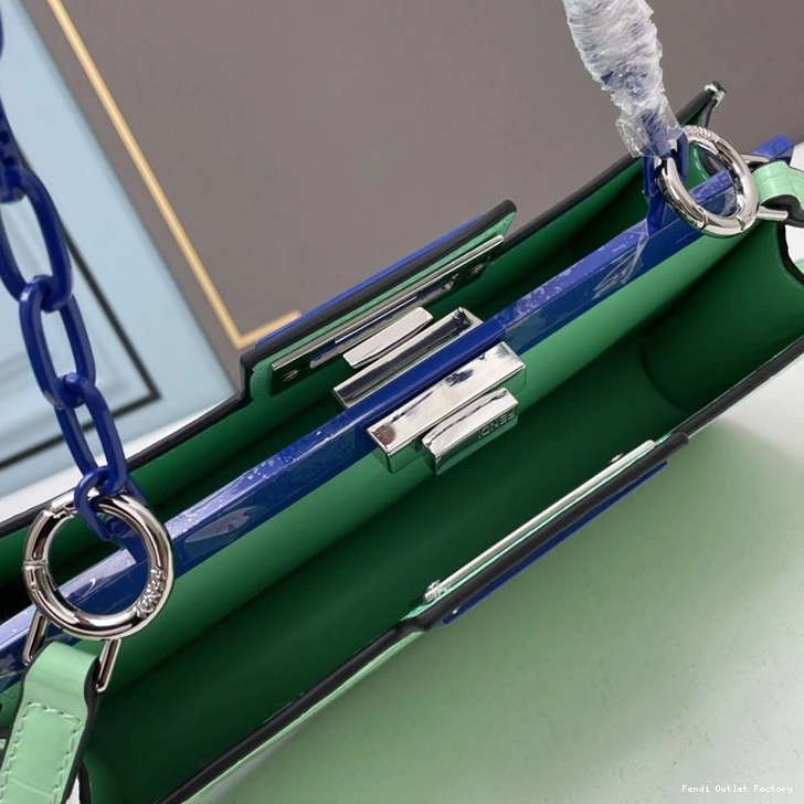 Affordable HOT Cut Leather Medium Bag Peekaboo Green In Fendi Crocodile 0715